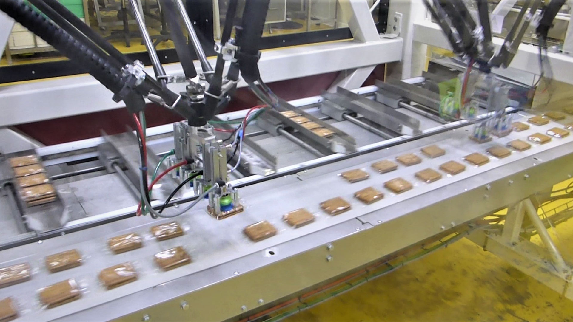 Robot station for packing machine in-feed