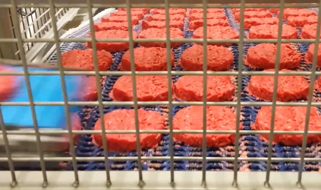 Loading of blast freezer, placement of ground beef patty